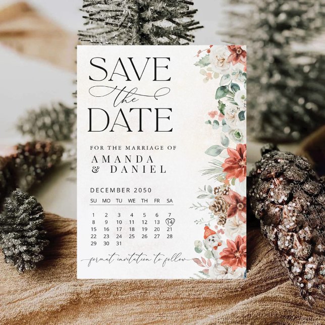 Winter Red Greenery Pinecone Save The Date Card (Creator Uploaded)