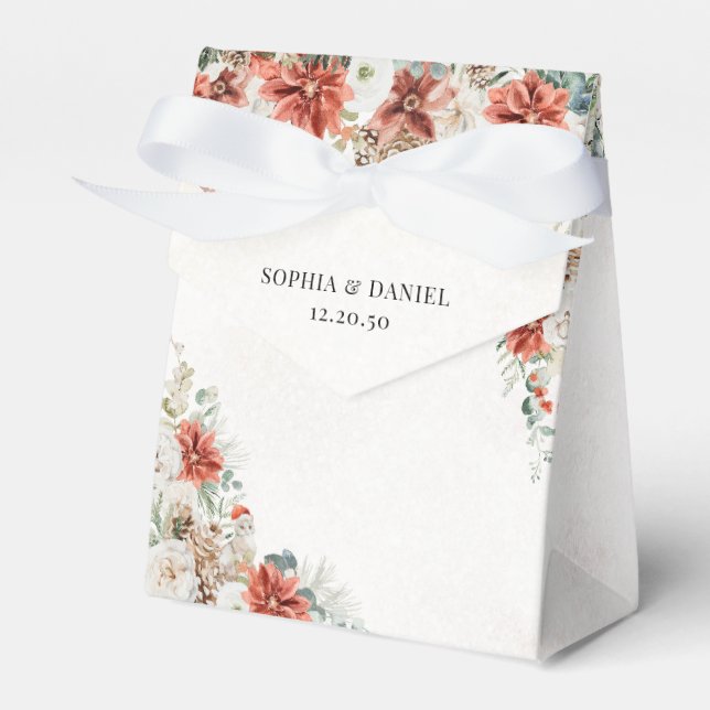 Winter Red Greenery Pinecone Wedding Favor Box (Front Side)