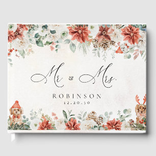 Winter Red Greenery Pinecone Wedding Guest Book