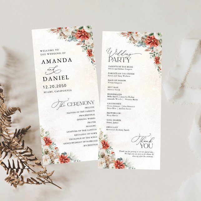 Winter Red Greenery Pinecone Wedding Program (Creator Uploaded)
