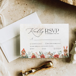 Winter Red Greenery Pinecone Wedding RSVP Card