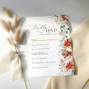 Winter Red Greenery Pinecone Wedding RSVP Card