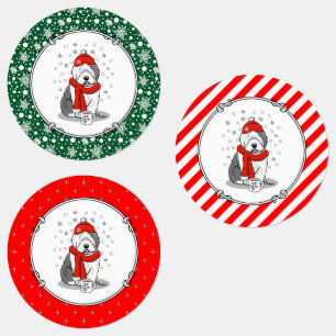 Winter (Red) Old English Sheepdog (Gray 1) Cute Labels