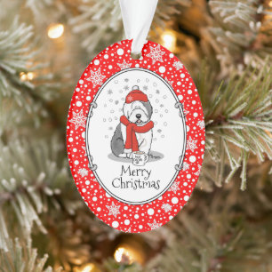 Winter (Red) Old English Sheepdog (Gray 1) Cute Ornament