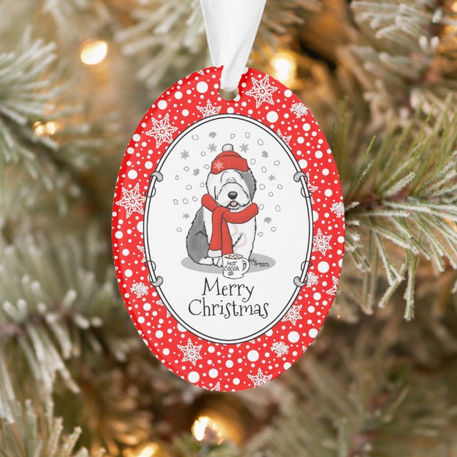 Winter (Red) Old English Sheepdog (Gray 1) Cute Ornament (Tree)