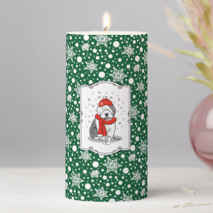 Winter (Red) Old English Sheepdog (Gray 1) Cute Pillar Candle