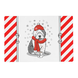 Winter (Red) Old English Sheepdog (Gray 1) Cute Placemat
