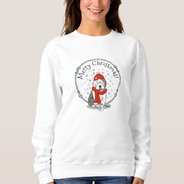 Winter (Red) Old English Sheepdog (Gray 1) Cute Sweatshirt (Front)