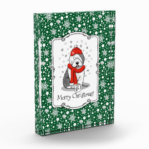Winter (Red) Old English Sheepdog Gray 1 Holiday Acrylic Award