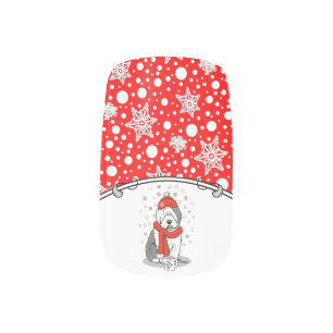 Winter (Red) Old English Sheepdog  Gray 1 Holiday Minx Nail Art