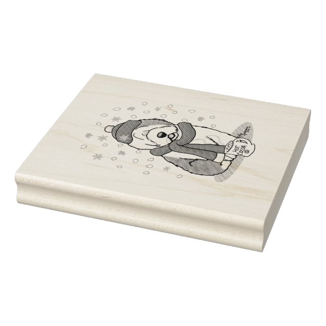 Winter (Red) Old English Sheepdog  Gray 1 Holiday Rubber Stamp (Stamp)