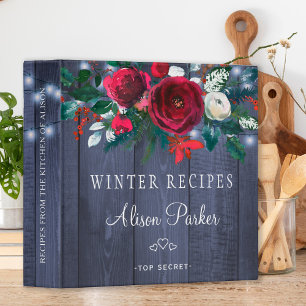 Winter red peonies bouquet rustic navy recipes 3 ring binder