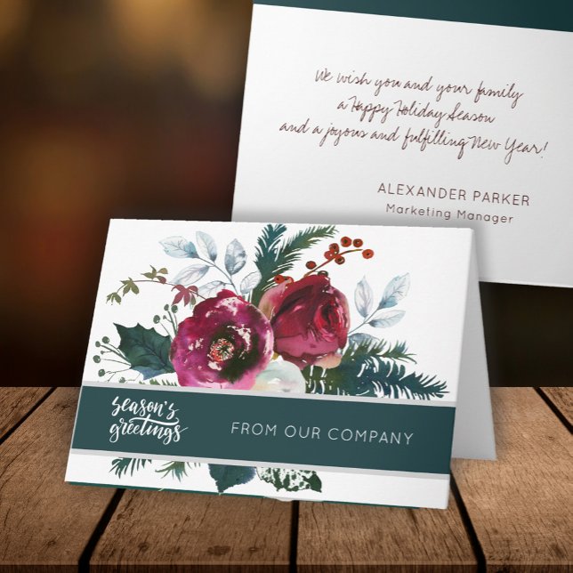 Winter Red Peonies Season's Greetings Corporate Card (Creator Uploaded)