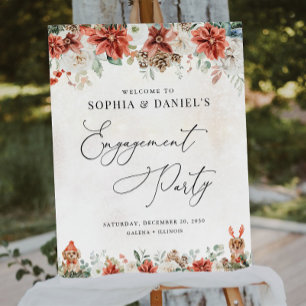 Winter Red Pinecone Engagement Party Foam Board