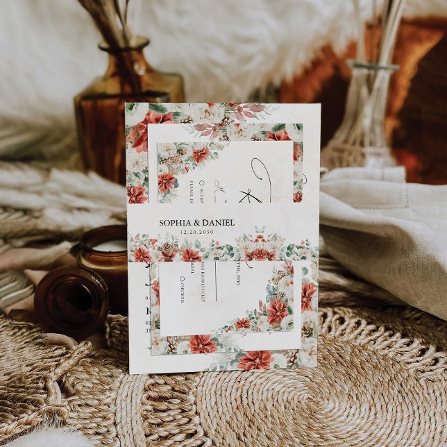 Winter Red Pinecone Wedding Invitation Belly Band (Creator Uploaded)