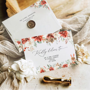 Winter Red Pinecone Wedding Invitation Envelope