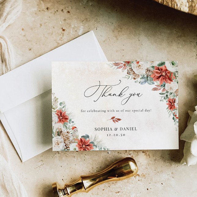 Winter Red Pinecone Wedding Thank You Cards (Creator Uploaded)