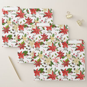 Winter Red Poinsettia Floral Holiday Pattern File Folder