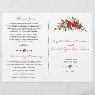 Winter Red Poinsettia Wedding Program