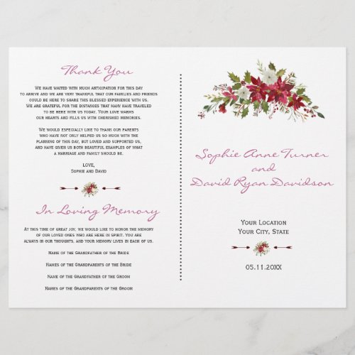 Winter Red Poinsettia Wedding Program