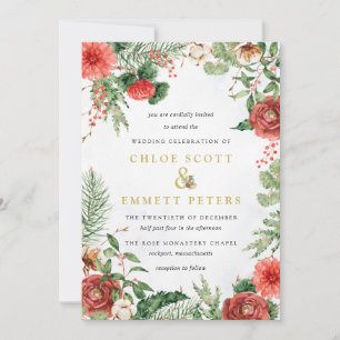 Winter Red Rose Berry Wedding Invitation