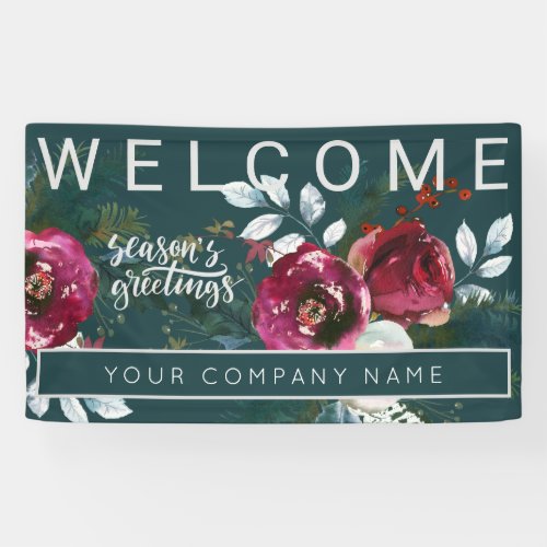 Winter Red Roses Christmas Corporate Party Welcome Banner