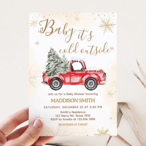 Winter Red Truck Baby Shower Invitation