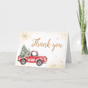 Winter Red Truck Baby Shower Letterpress Thank You Card