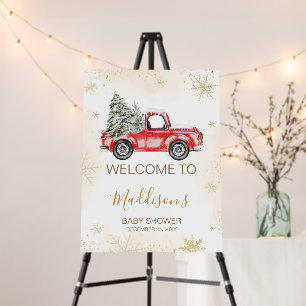 Winter Red Truck Baby Shower Welcome Sign