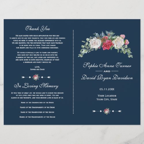 Winter Red White Flowers Berries Wedding Program Flyer