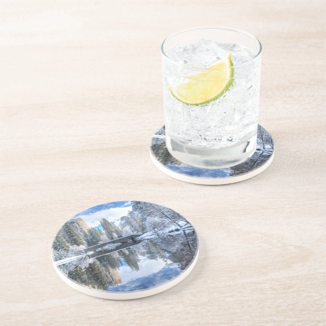 Winter Reflection at Yosemite Drink Coaster (Side)