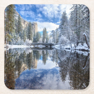 Winter Reflection at Yosemite Square Paper Coaster