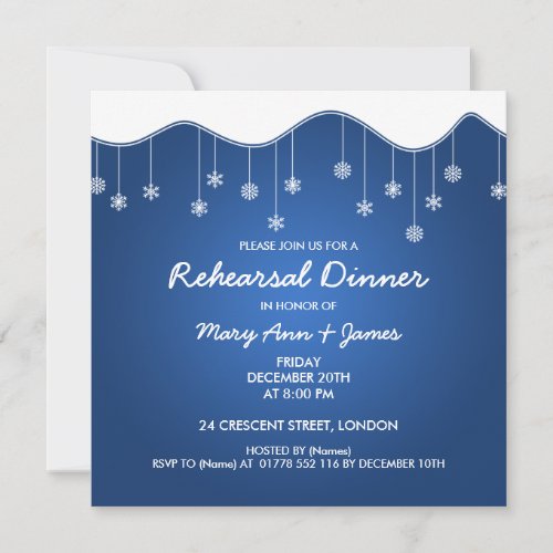 Winter Rehearsal Dinner Snowflake Decoration Blue Personalized Invitations
