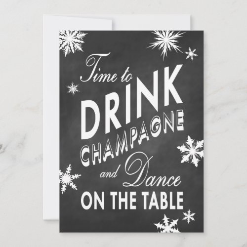 Winter Rehearsal Dinner Time to Drink Champagne Invitation