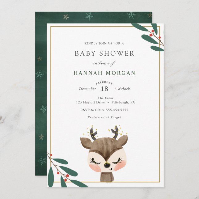 Winter Reindeer Baby Shower invitation (Front/Back)