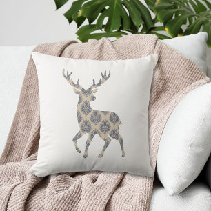 Winter Reindeer Chinoiserie  Throw Pillow