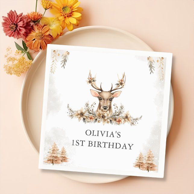 Winter Reindeer Christmas Birthday Party Napkins (Creator Uploaded)