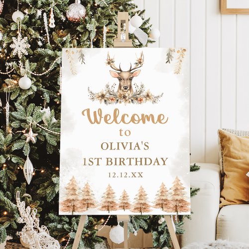 Winter Reindeer Christmas Tree Birthday Welcome Foam Board