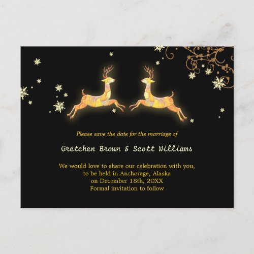 Winter Reindeer Couple Save the Date Announcement Postcard