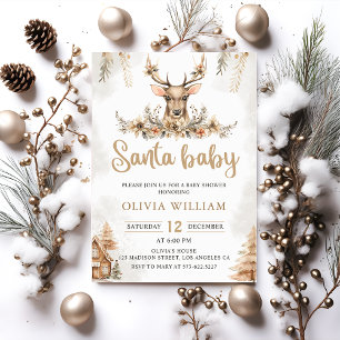 Winter Reindeer Floral Christmas Baby Shower Invitation