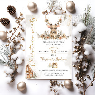 Winter Reindeer Floral Christmas Party Invitation