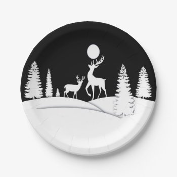 Winter Reindeer Paper Plates by PugWiggles at Zazzle