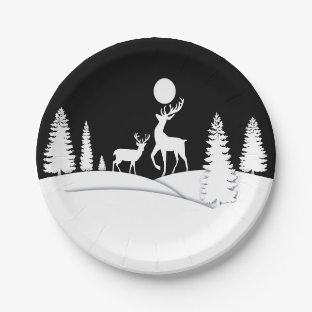 Winter Reindeer Paper Plates (Front)