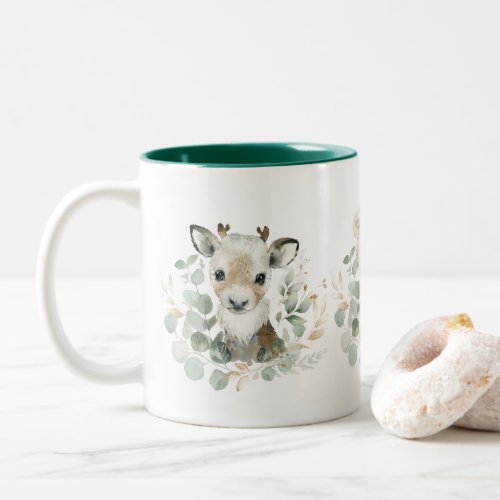 Winter Reindeer Polar Bear Penguin Greenery Wreath Two_Tone Coffee Mug