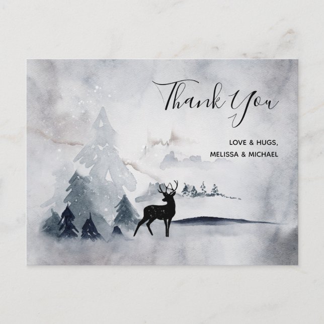 Winter Reindeer Rustic Gray Christmas Thank You Postcard (Front)