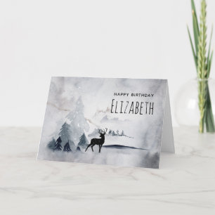Winter Reindeer Rustic Gray Watercolor Birthday Card