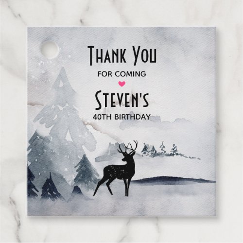 Winter Reindeer Rustic Gray Watercolor Birthday Favor Tags