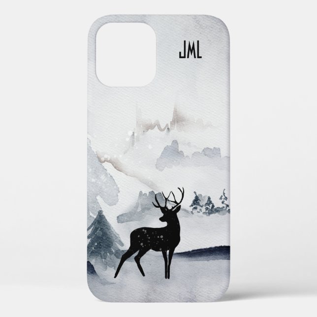 Winter Reindeer Rustic Gray Watercolor Case-Mate iPhone Case (Back)