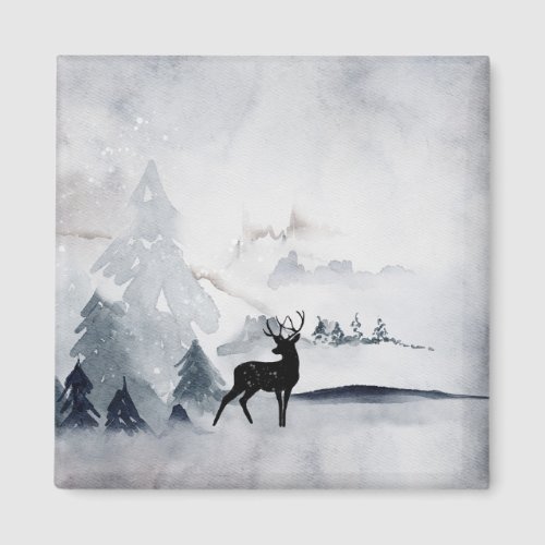 Winter Reindeer Rustic Gray Watercolor Magnet