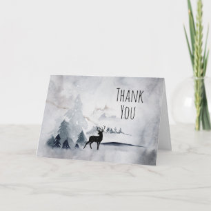 Winter Reindeer Rustic Gray Watercolor Thank You Card